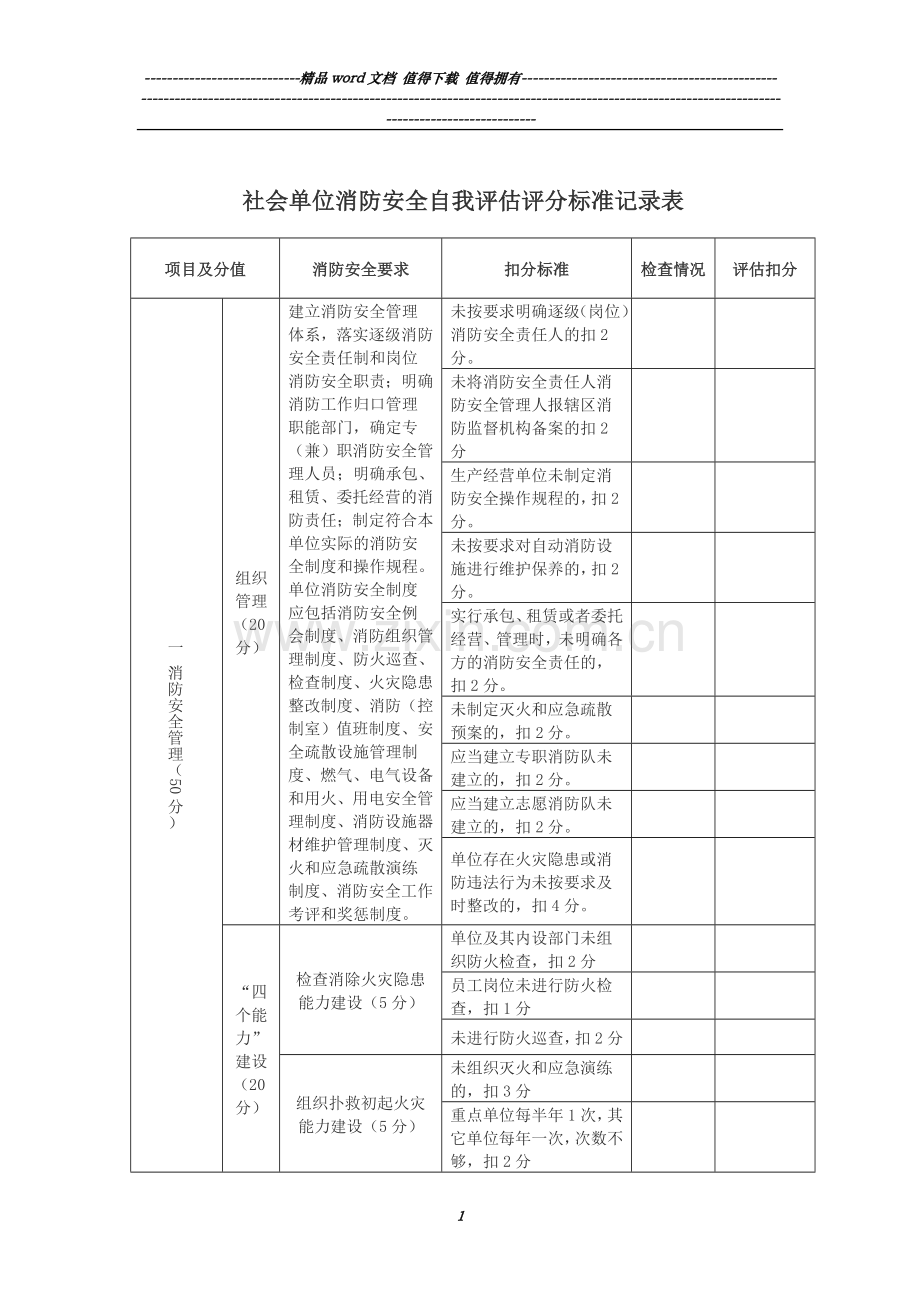 23社会单位消防安全自我评估评分标准记录表.doc_第1页