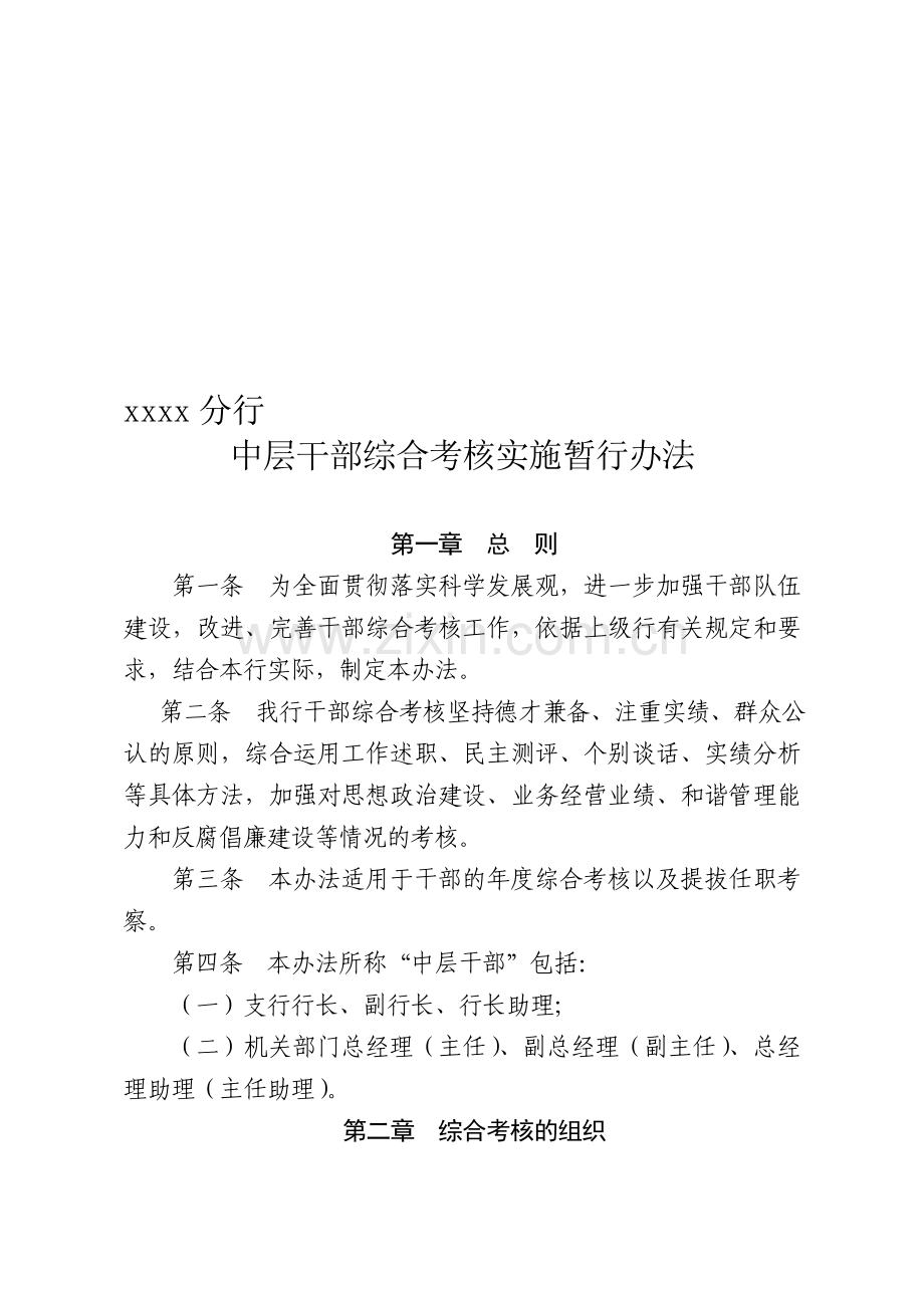 xxxx分行中层干部综合考核实施暂行办法.doc_第1页