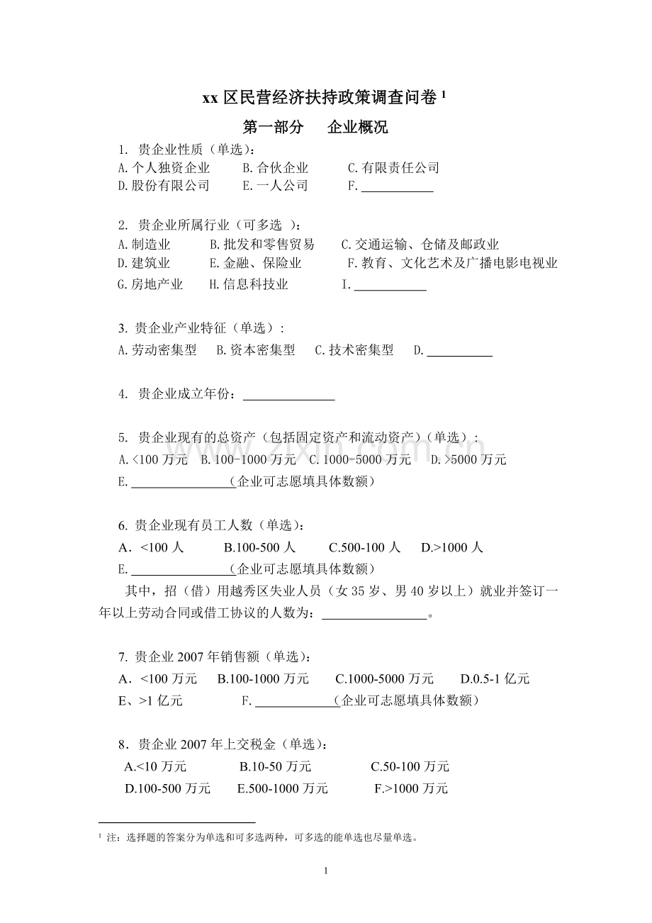 民营经济扶持政策调查问卷.doc_第1页