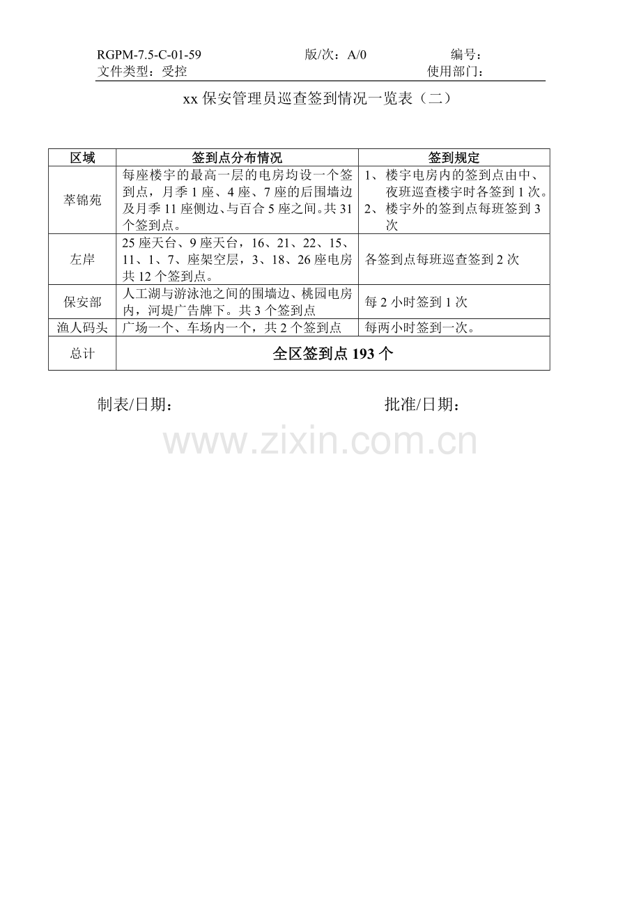 物业管理公司丽江花园保安管理员巡查签到情况一览表(一)模版.doc_第2页