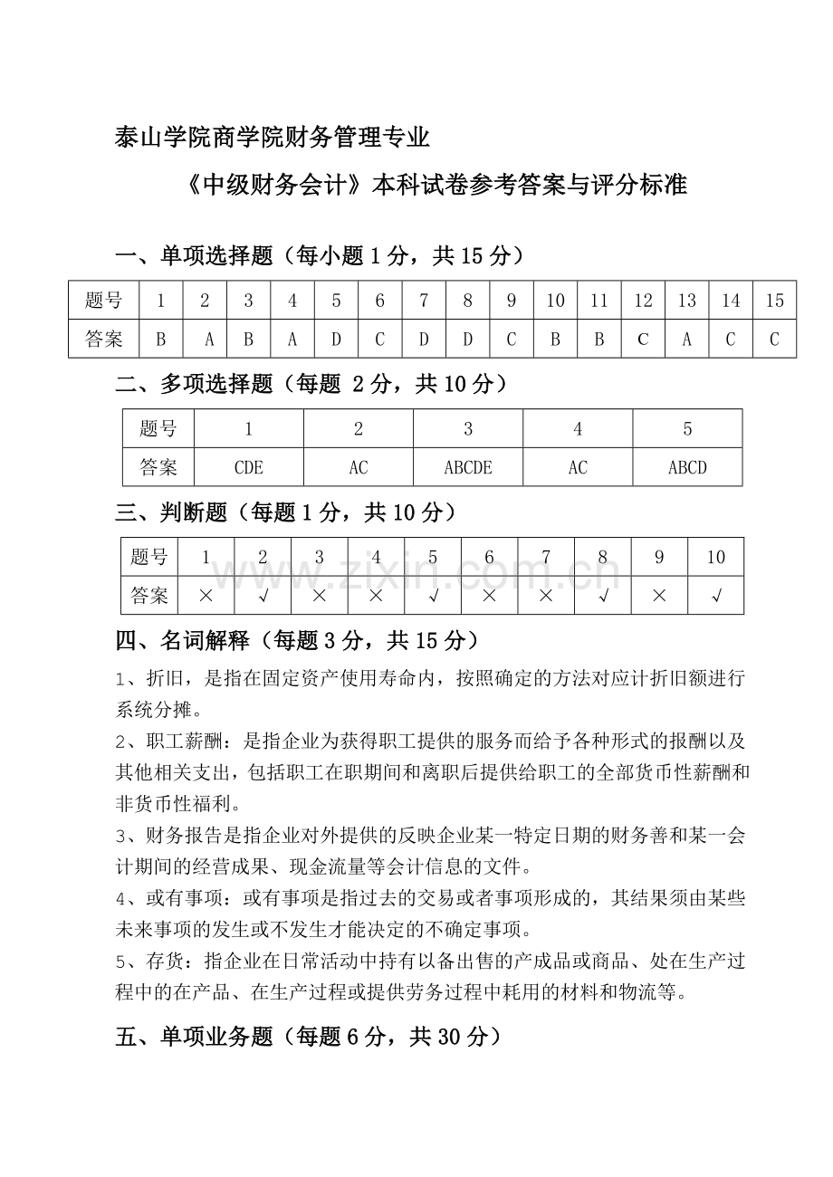 中级财务会计试题九答案.doc_第1页