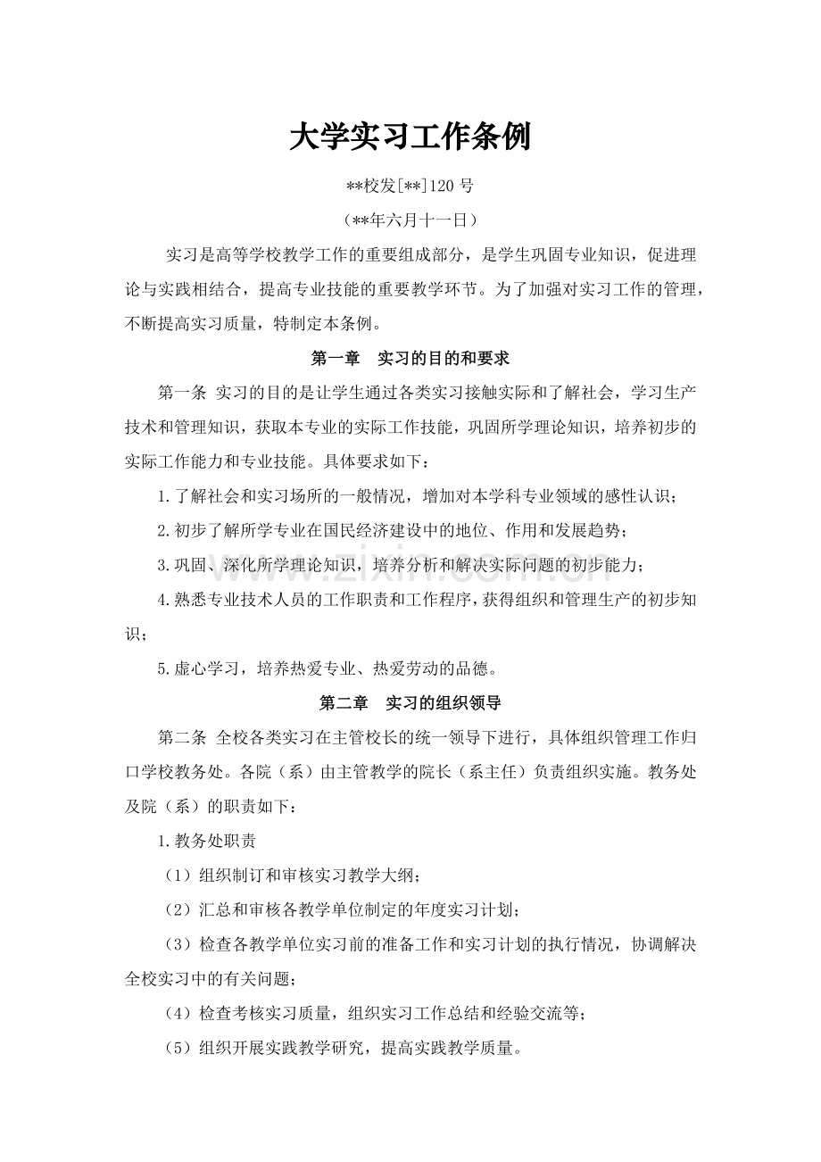 大学实习工作条例模版.docx_第1页