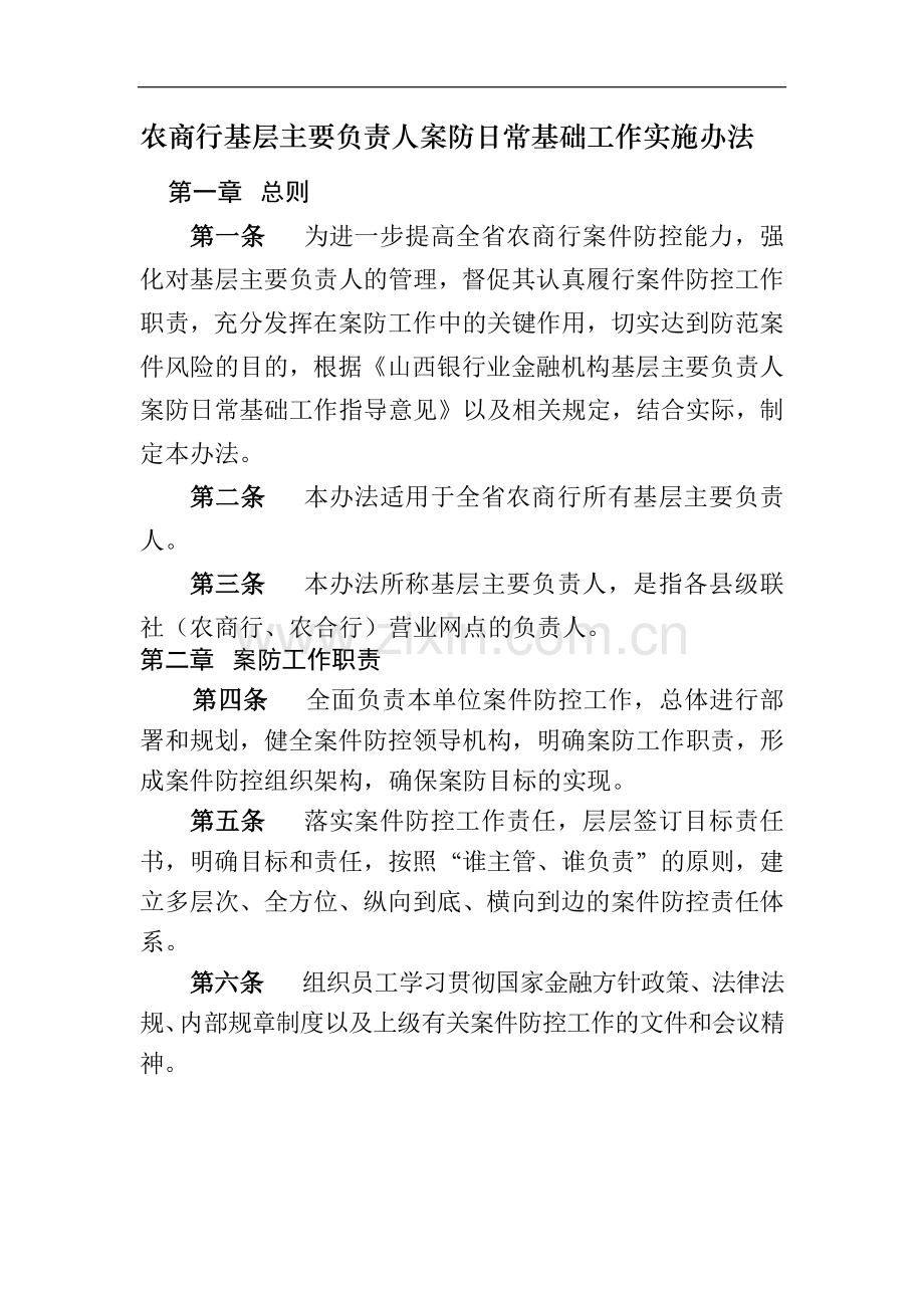 农商行基层主要负责人案防日常基础工作实施办法-(2)模版.docx_第1页