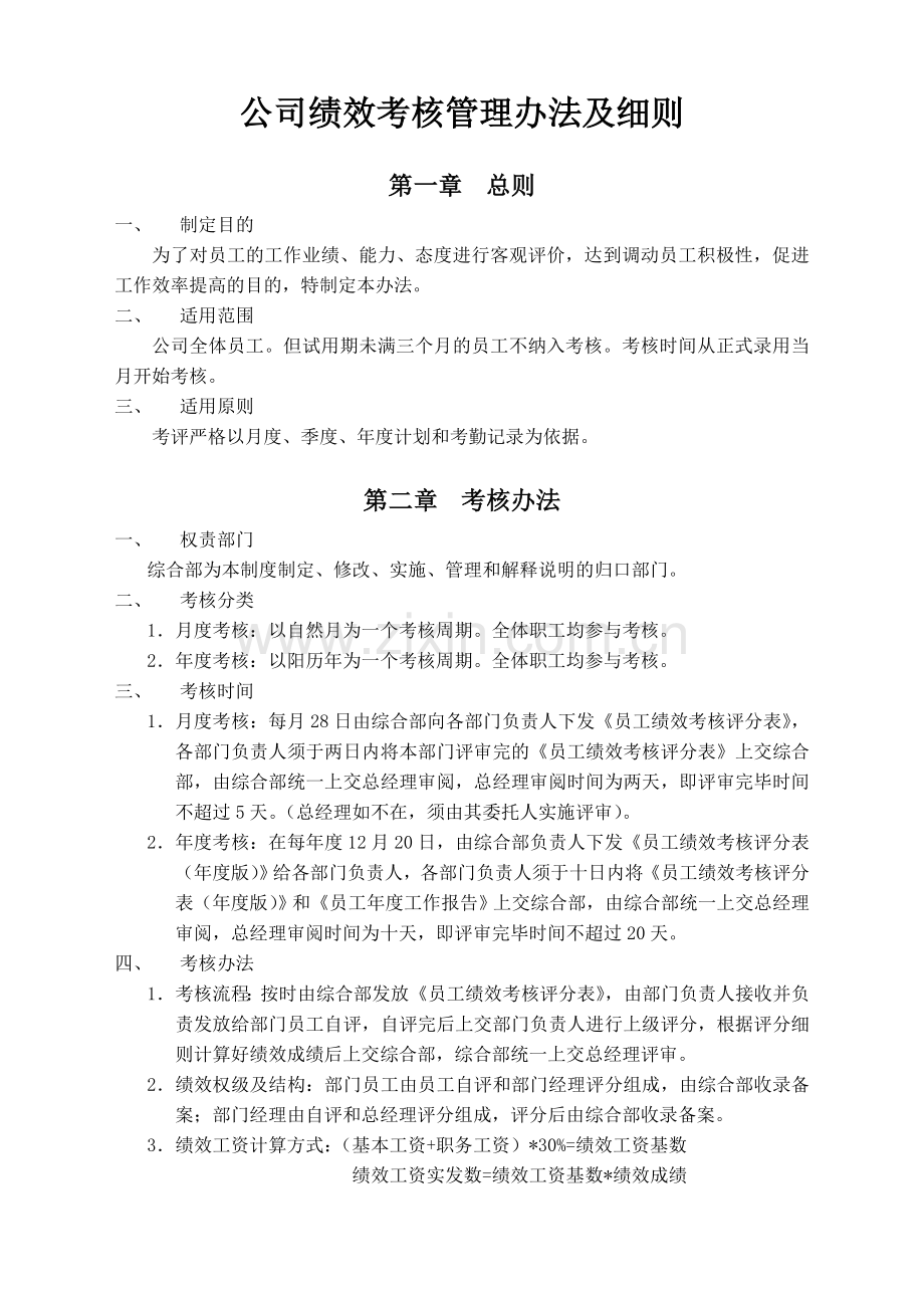 公司绩效考核管理办法及细则.doc_第1页