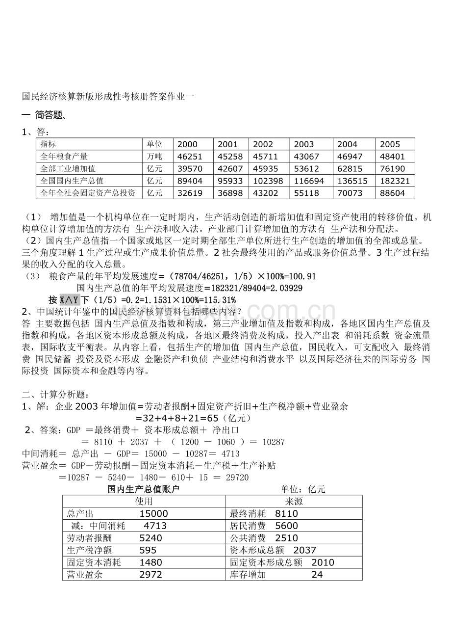 国民经济核算新版形成性考核册.doc_第1页