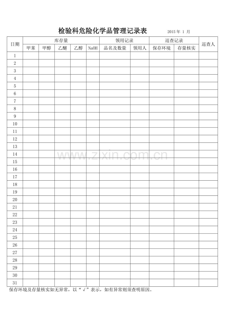 检验科危险化学品管理记录表.doc_第3页