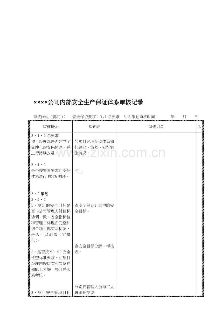 公司内部安全生产保证体系审核记录.doc_第1页