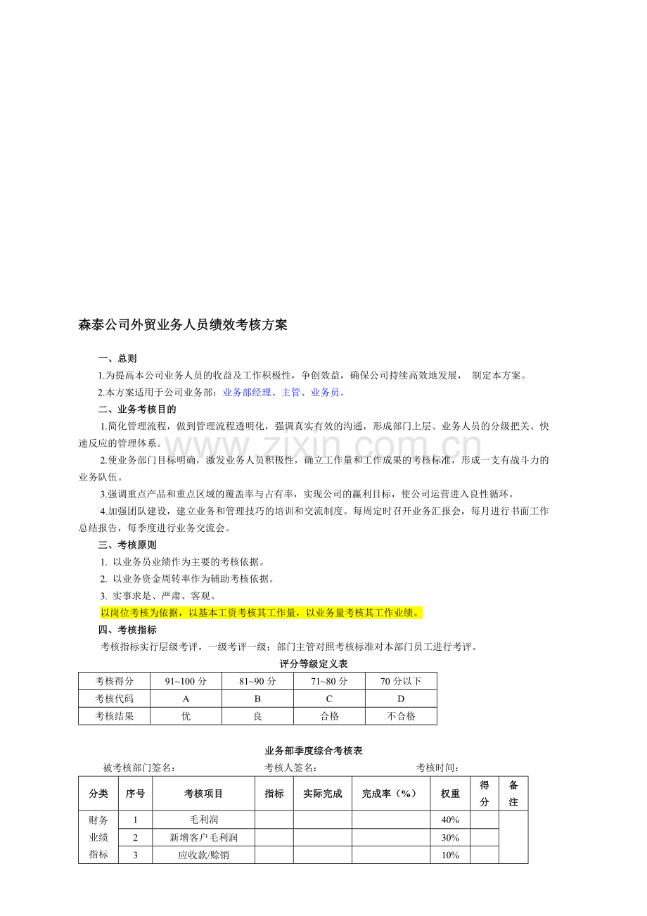 外贸业务人员绩效考核方案-2.doc_第1页