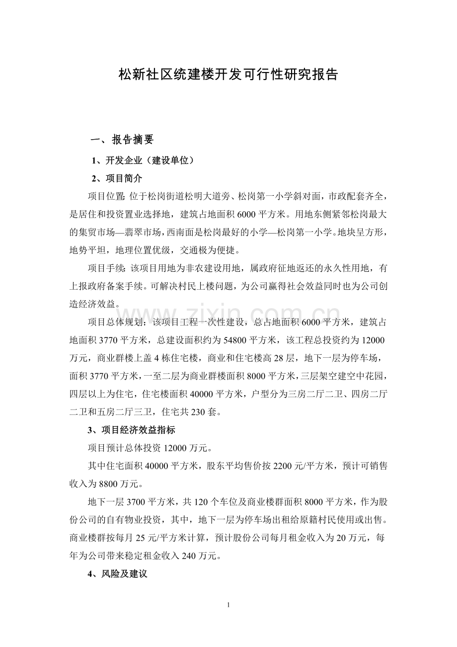 松新社区统建楼开发可行性研究报告.doc_第1页