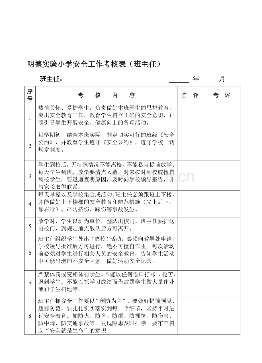 小学安全工作考核表.doc_第1页