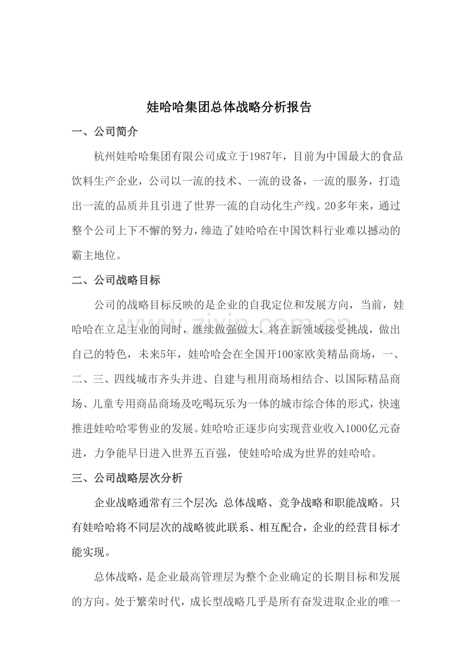 娃哈哈集团总体战略分析报告.doc_第1页