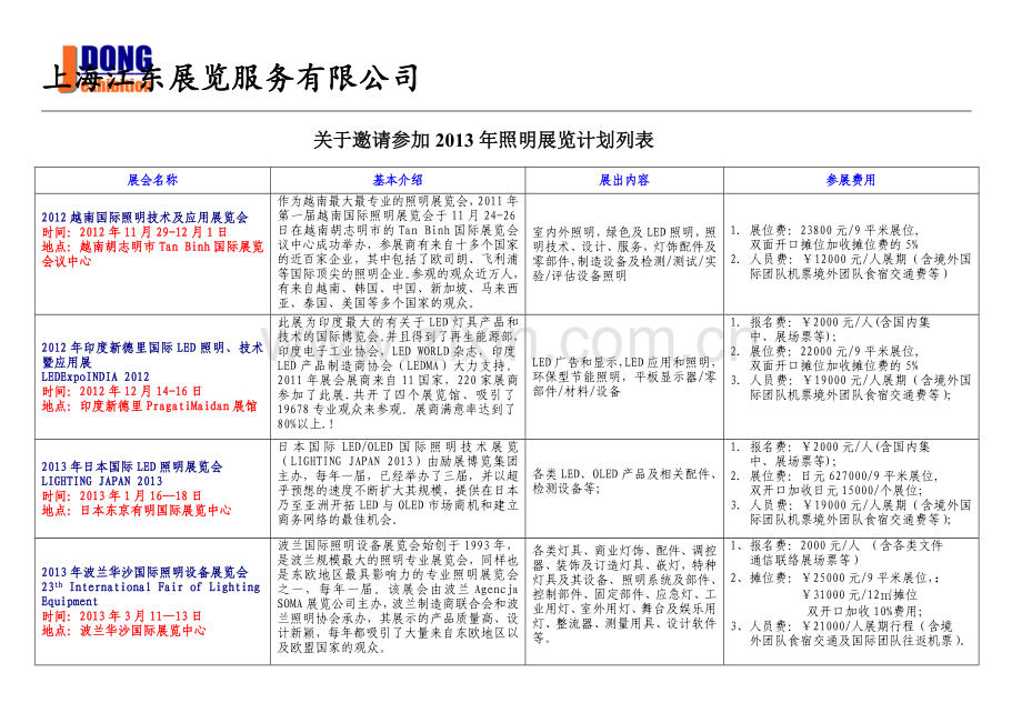 江东展览2013年国外照明展会计划.doc_第1页