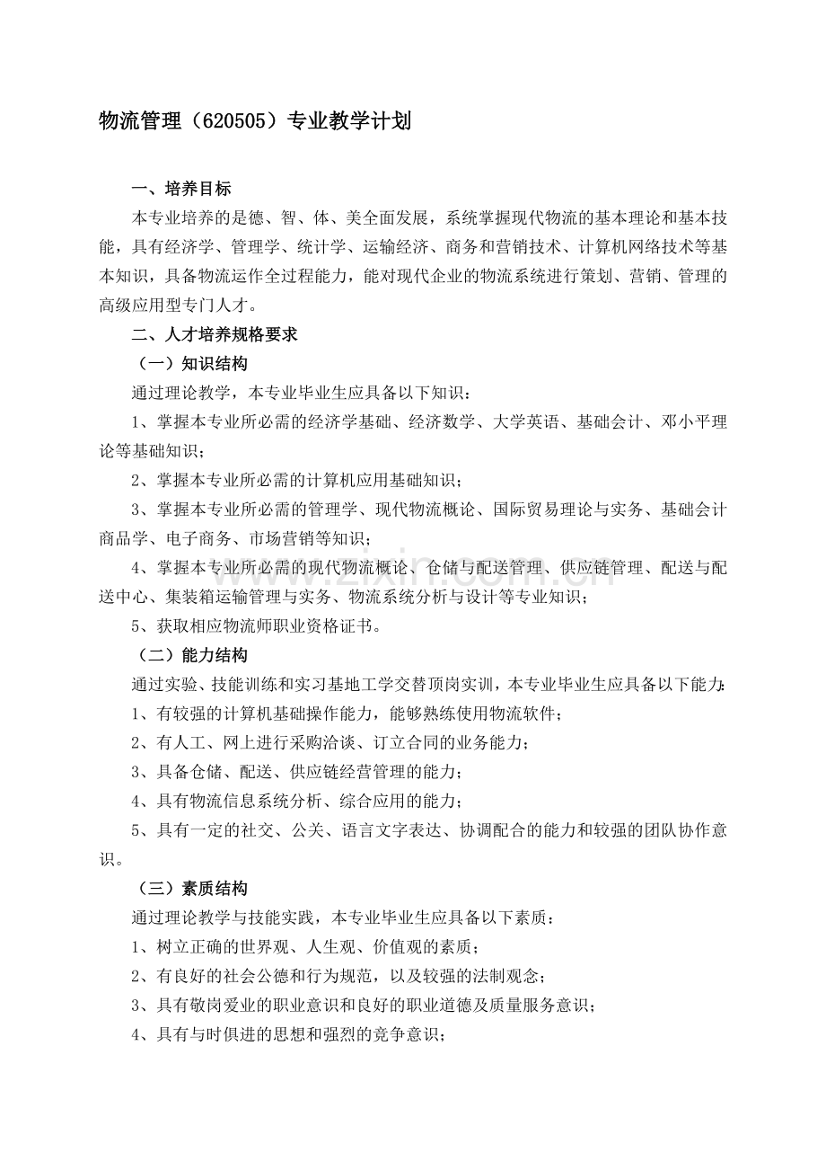 物流管理教学计划.doc_第1页