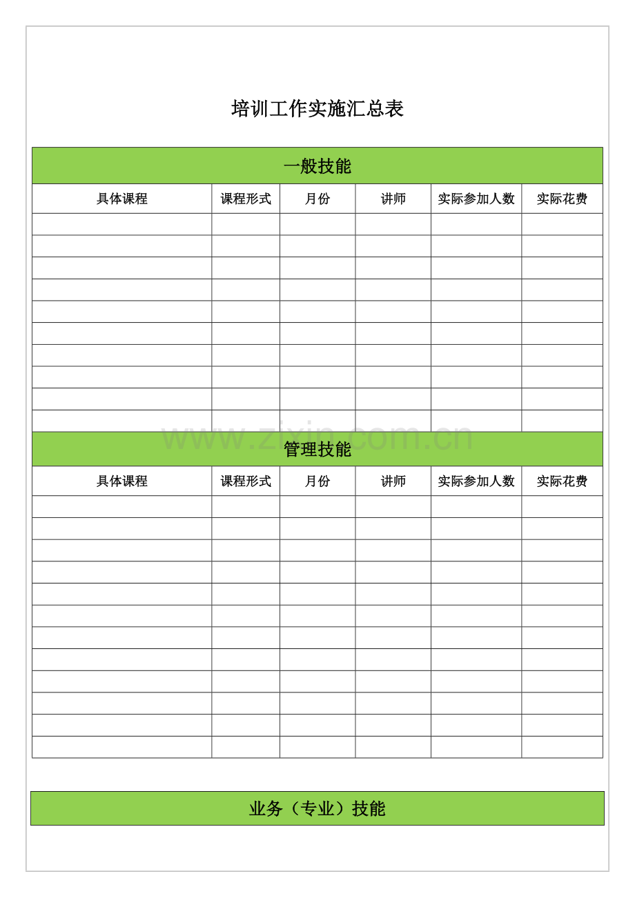 公司培训工作实施汇总表模版.docx_第1页