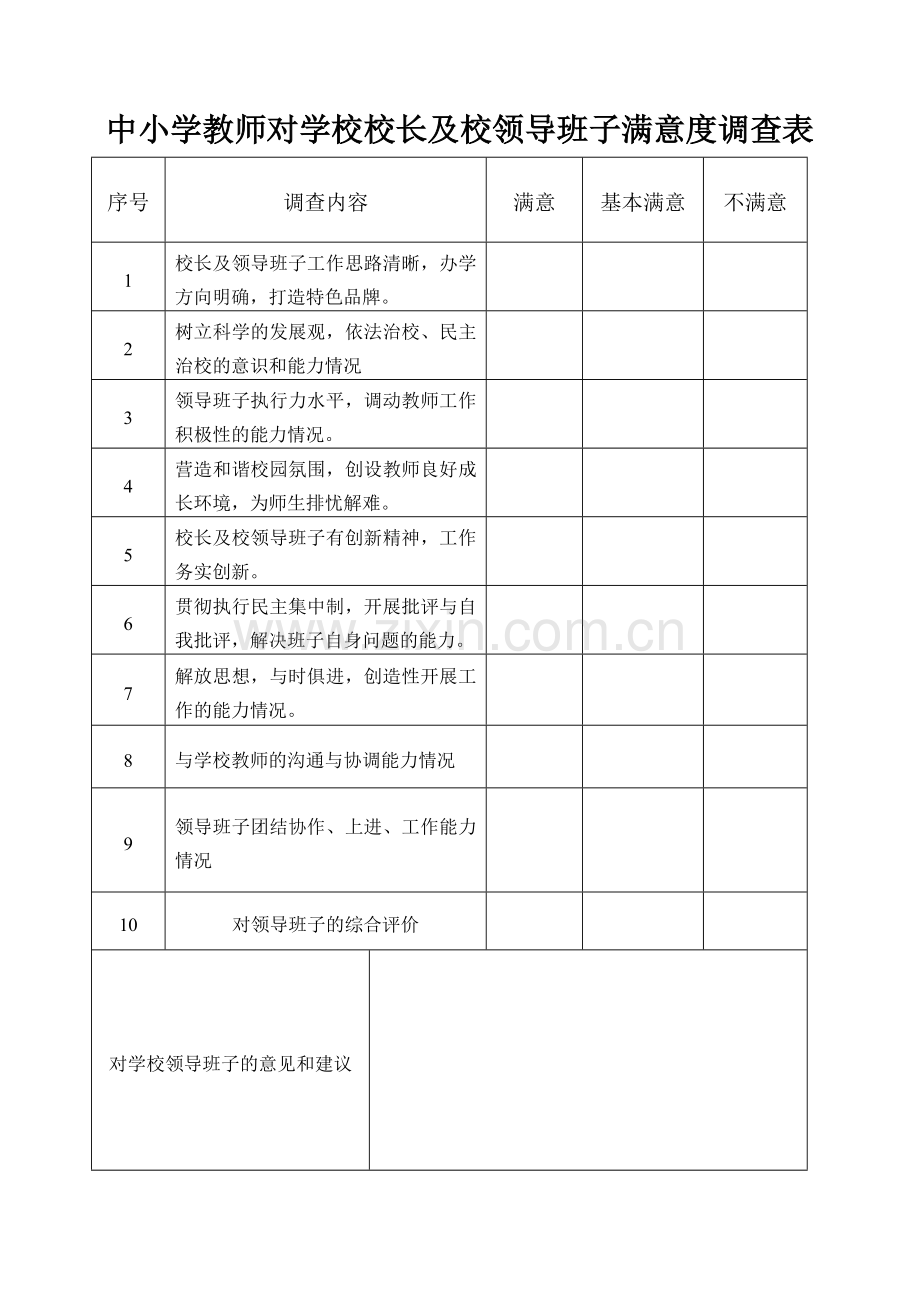 小学教师对领导班子满意度调查表.doc_第1页