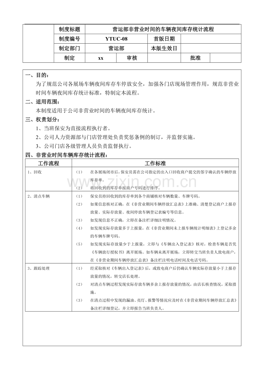 二手车公司-营运部非营业期间车辆夜间库存统计流程模版.doc_第1页