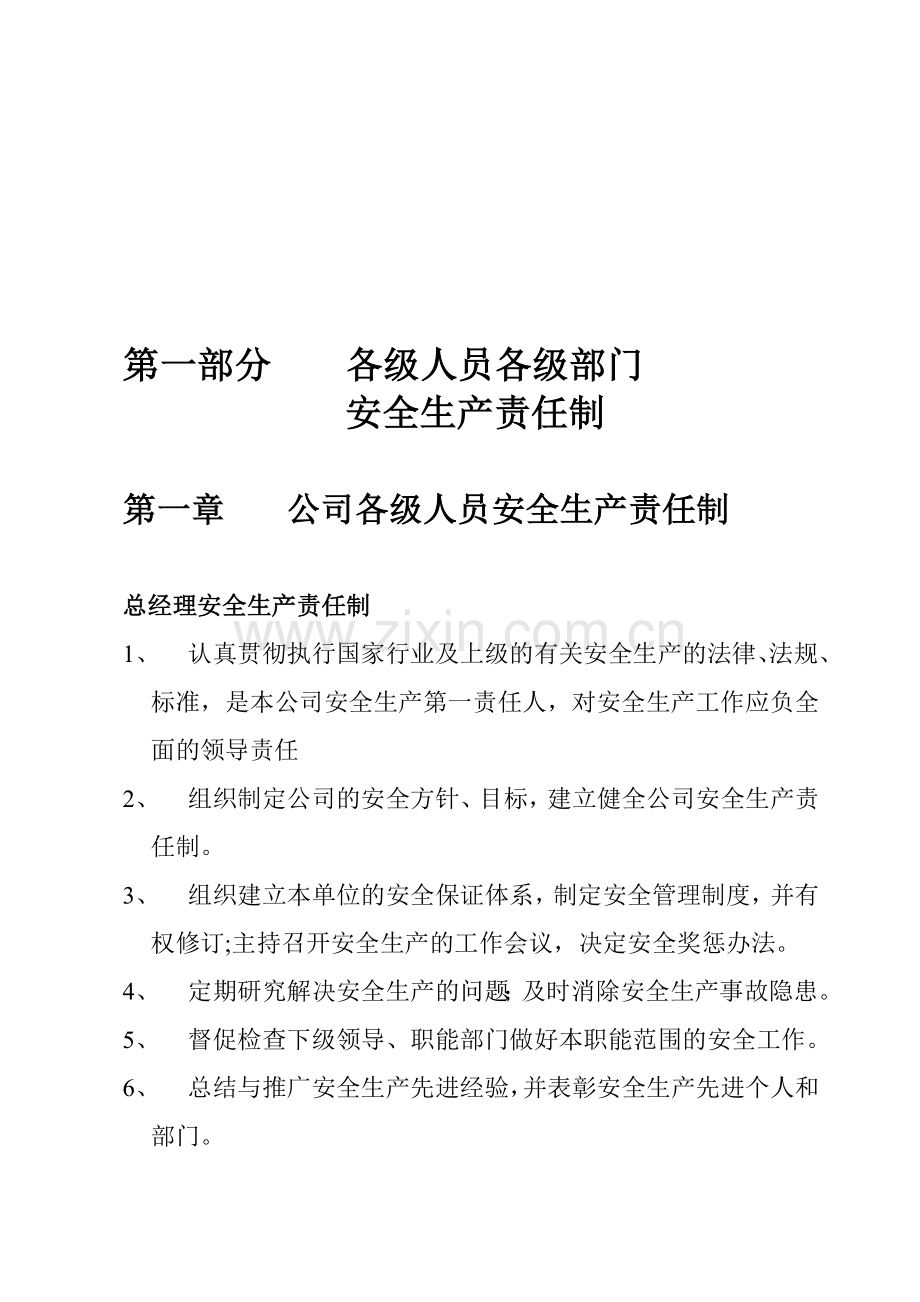 第一部分---各级人员各级部门安全生产责任制.doc_第1页