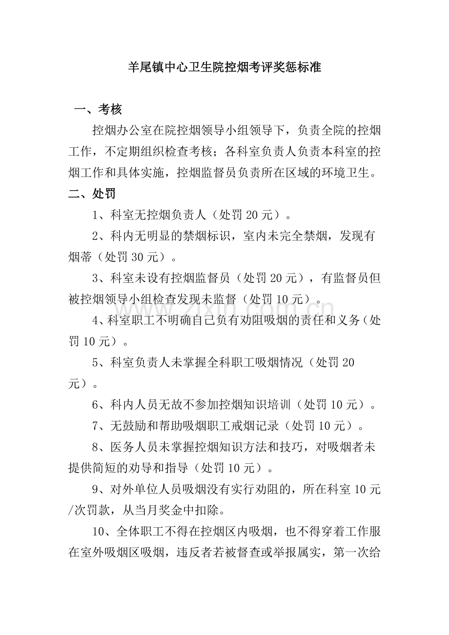 羊尾镇中心卫生院控烟考评奖惩制度、考评奖惩标准、考评奖惩记录表.doc_第3页