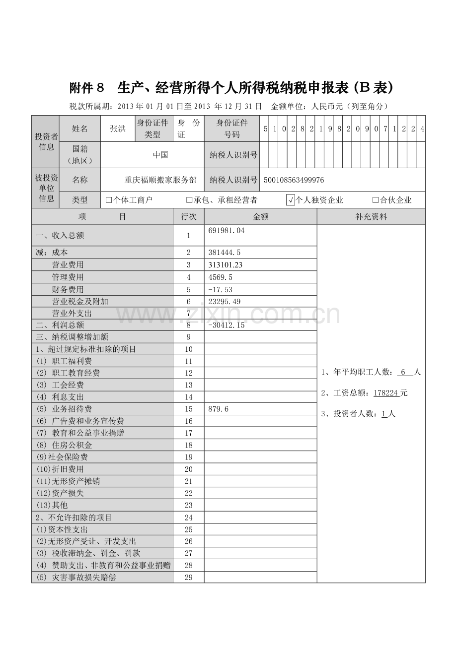 生产、经营所得个人所得税纳税申报表(B表).doc_第1页