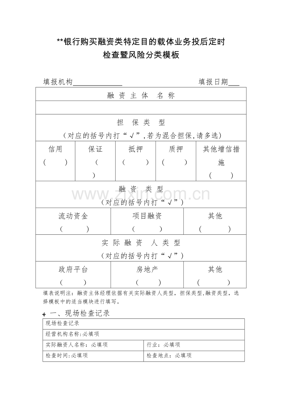 购买融资类特定目的载体业务投后定期检查暨风险分类模板模版.docx_第1页