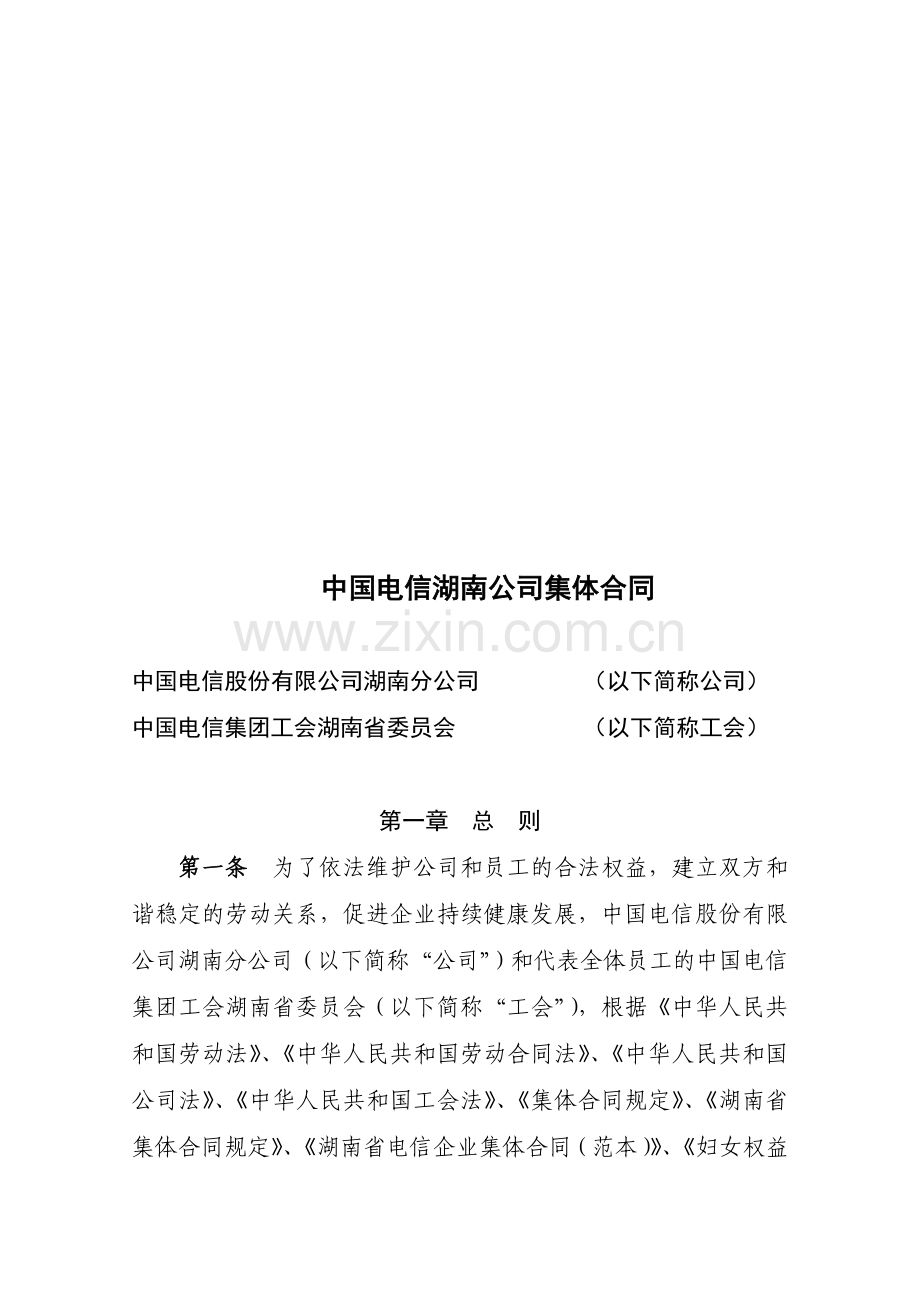 中国电信湖南公司集体合同.doc_第1页