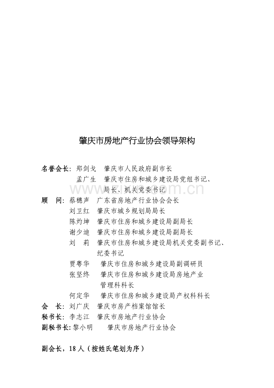 肇庆市房地产行业协会领导架构.doc_第1页