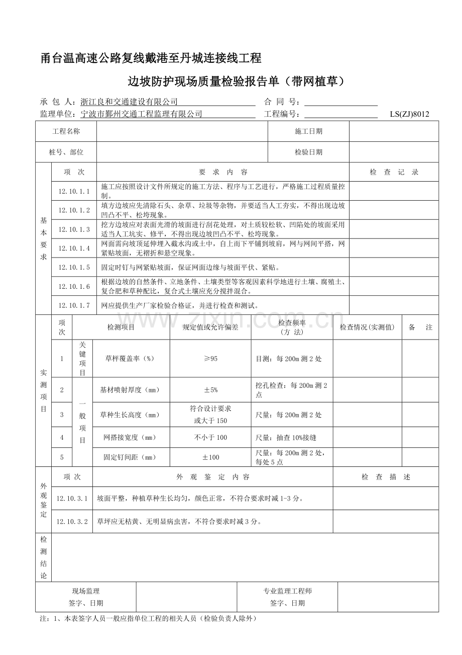 公路边坡绿化防护工程质量检验报告单.doc_第1页