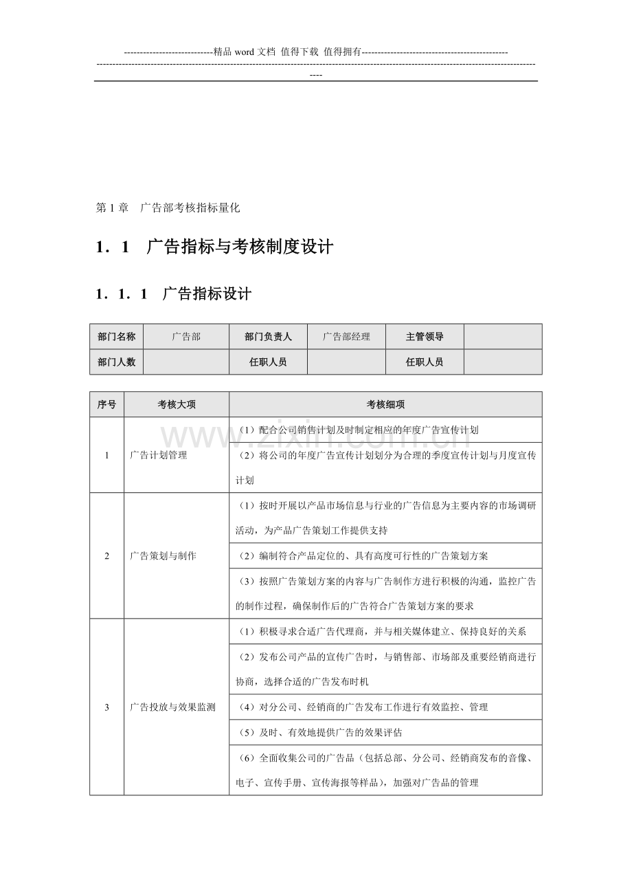 第1章--广告部考核指标量化..doc_第1页