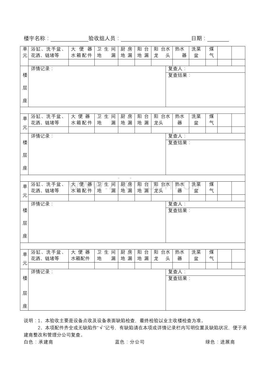 物业公司楼宇给排水接管验收记录表.doc_第1页