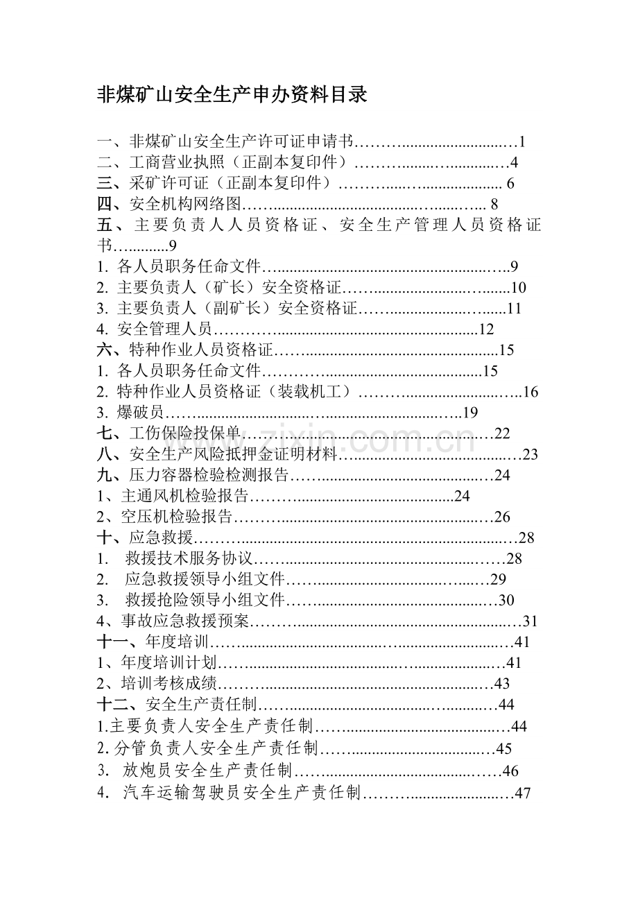 非煤矿山安全生产申办资料目录.doc_第1页