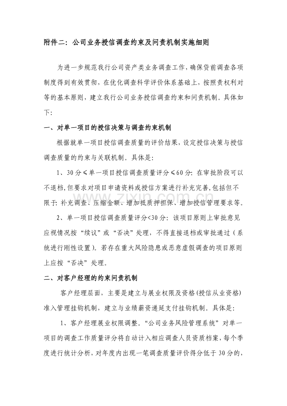 银行公司业务授信调查约束及问责机制实施细则模版.doc_第1页