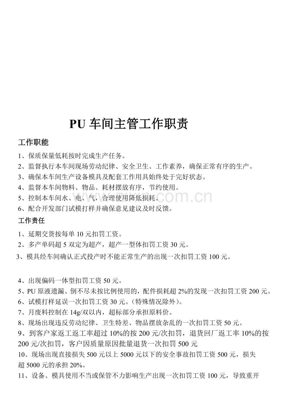 PU车间主管工作职责.doc_第1页