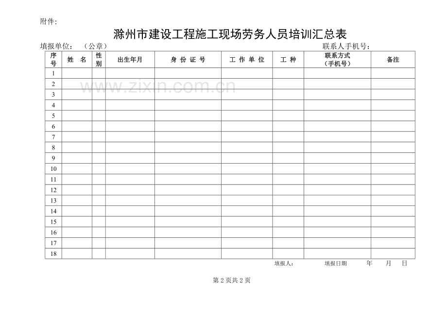 3滁州市建设工程施工现场劳务人员培训汇总表(泥工).doc_第3页