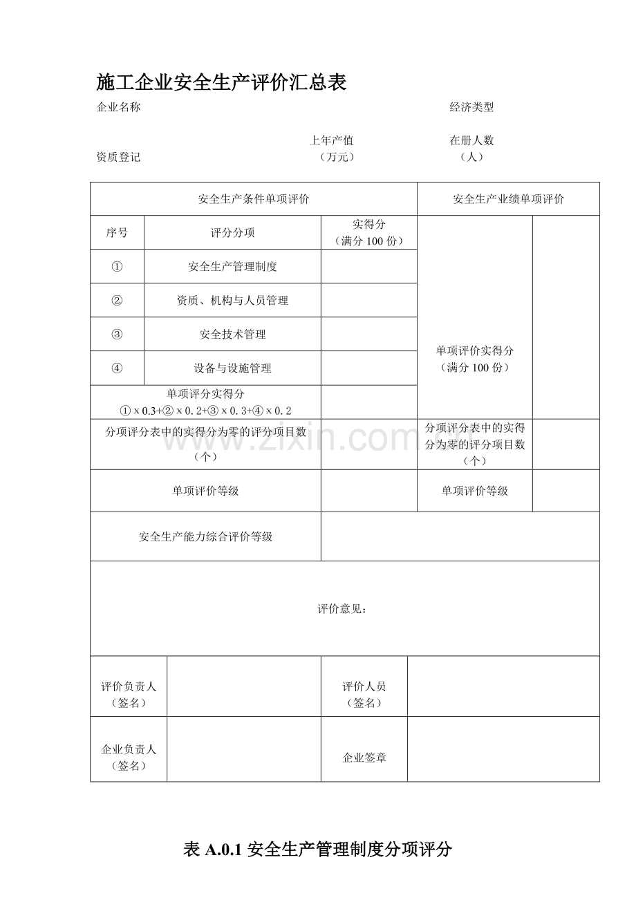 八、施工企业安全生产评价表.doc_第1页