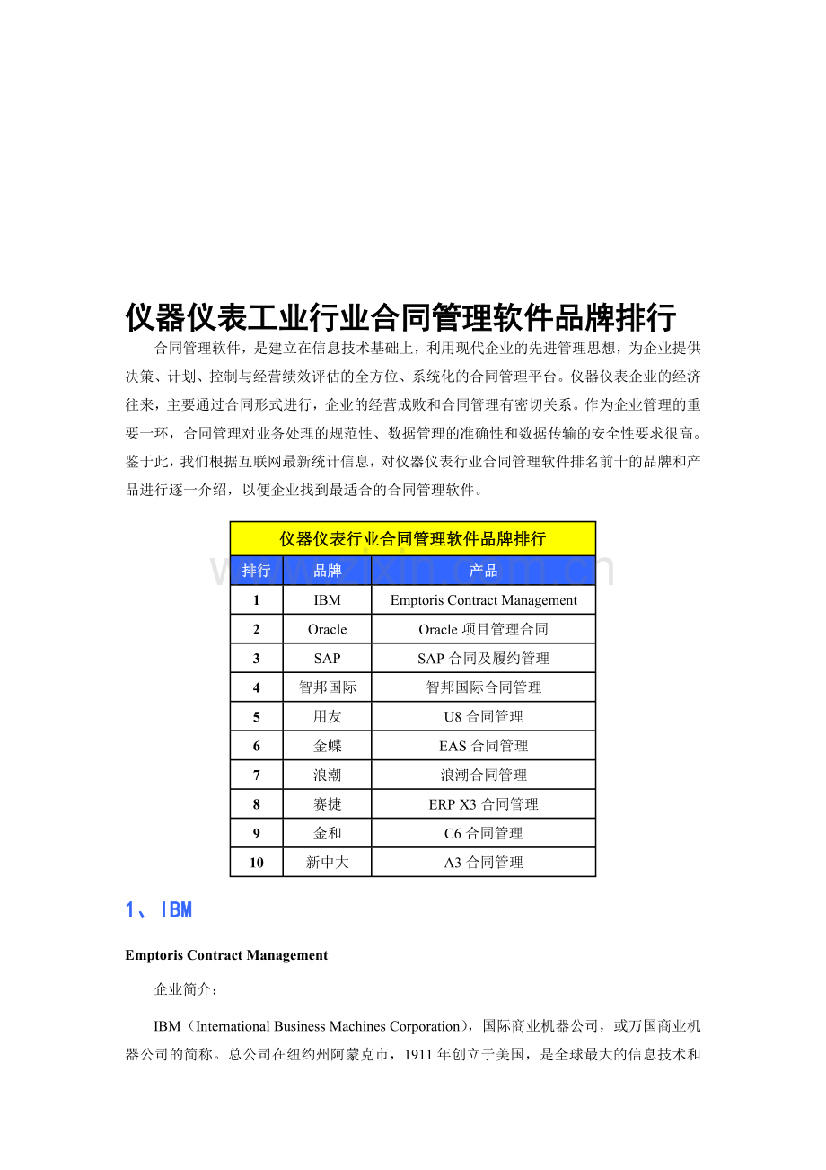 仪器仪表工业行业合同管理软件品牌排行.doc_第1页