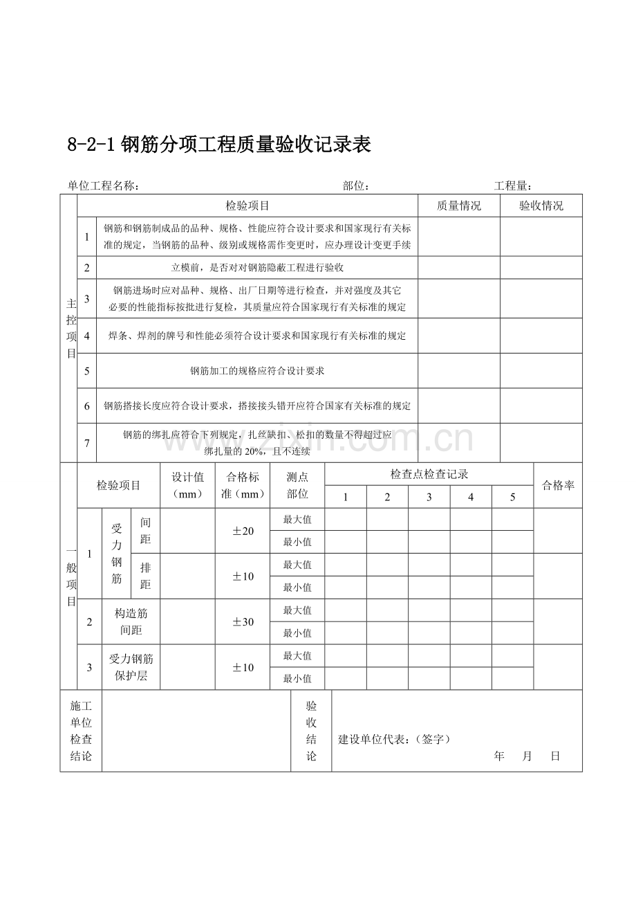 8.2-1—8.2-2钢筋分项工程质量验收记录表.doc_第1页