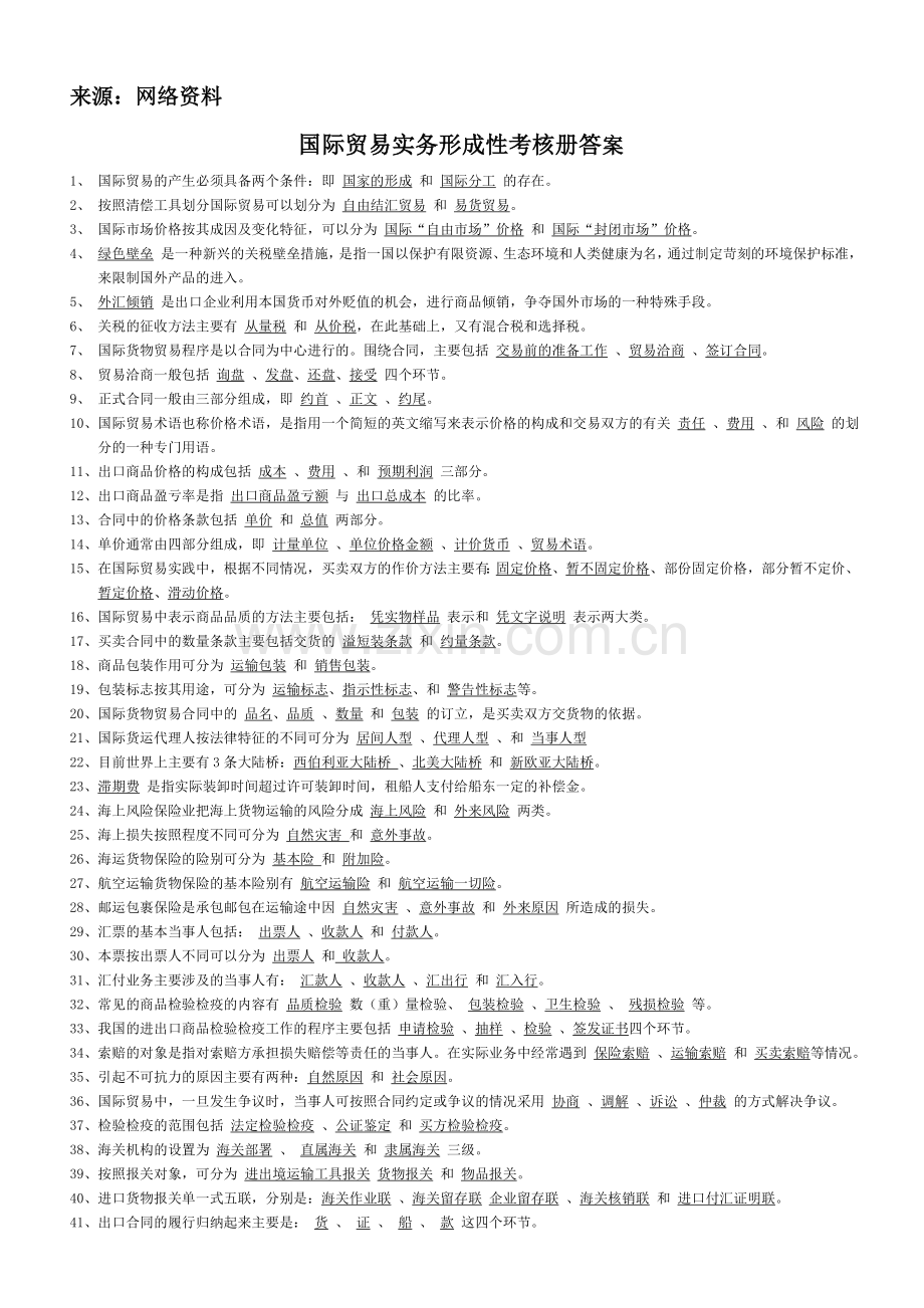 2012国际贸易实务形成性考核册答案网络版.doc_第1页