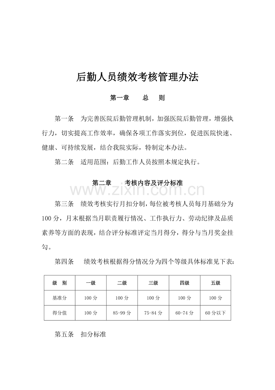 医院行政后勤人员绩效考核管理办法.doc_第1页