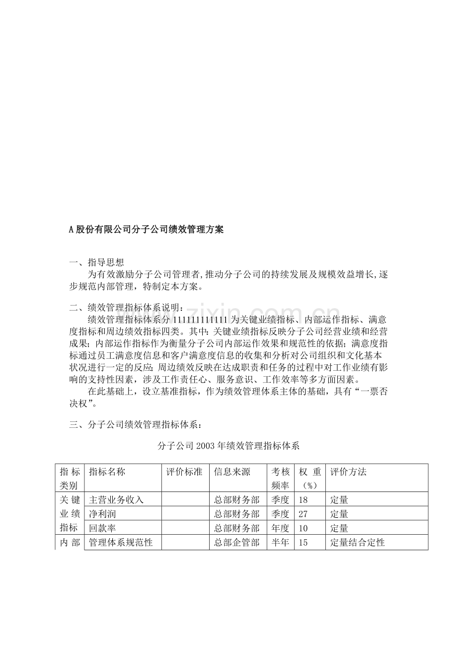 A股份有限公司分子公司绩效管理方案.doc_第1页