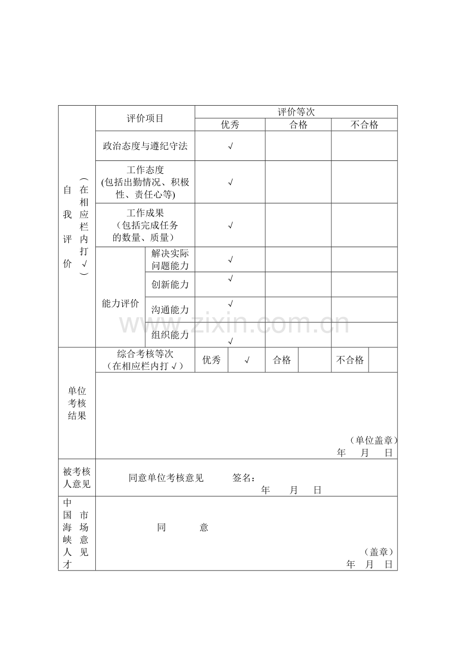 中国海峡人才市场人事委托代理人员---年度考核登记表(李金铎).doc_第2页