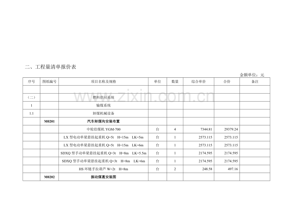 二、工程量清单报价表---范本-参考文-煤矿.doc_第1页