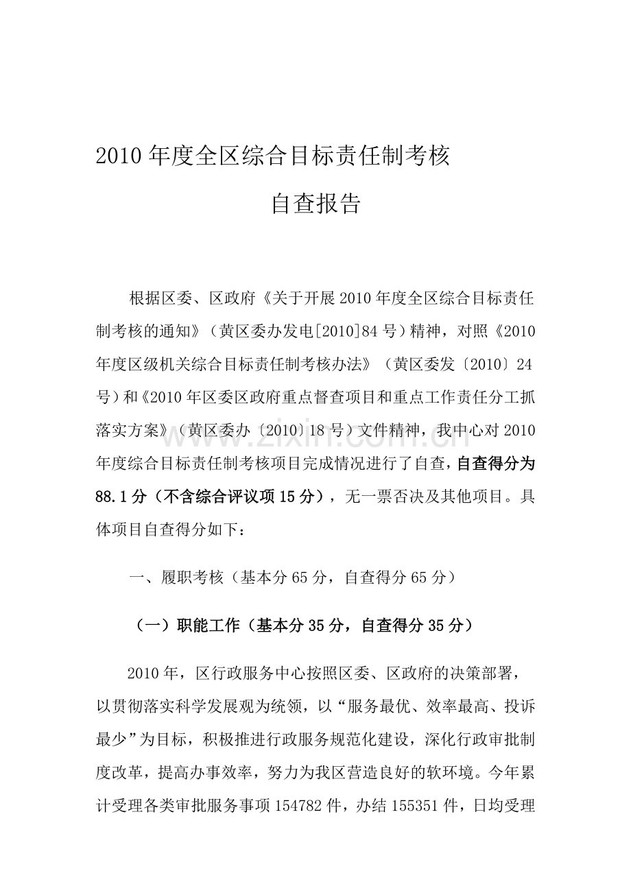 2010年度全区综合目标责任制考核自查报告.doc_第1页