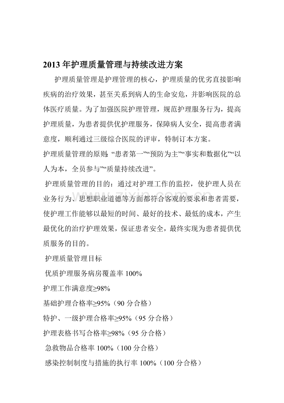 2013年护理质量管理与持续改进方案.doc_第1页