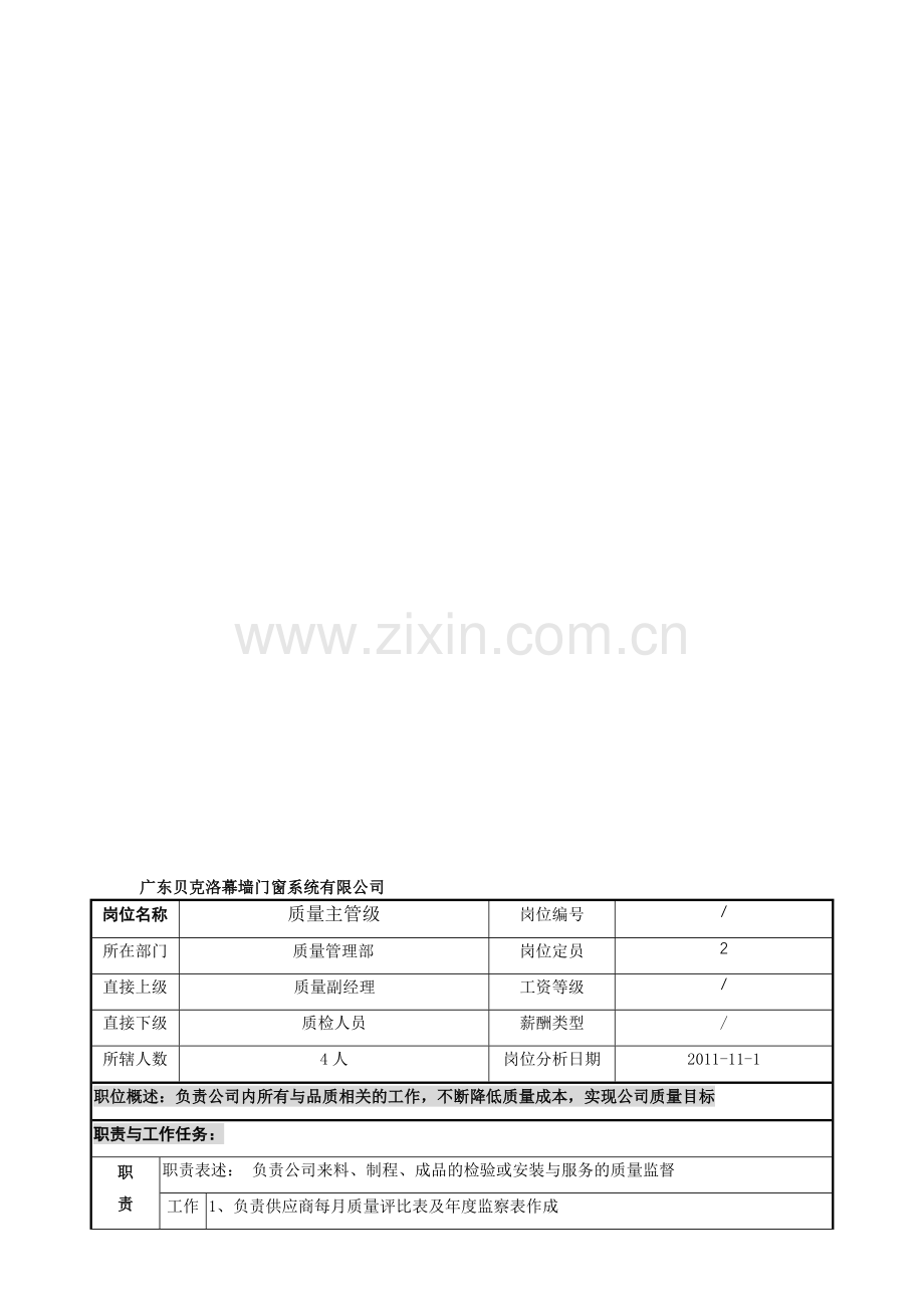 3质量主管级岗位职责表2011-10-18.doc_第1页