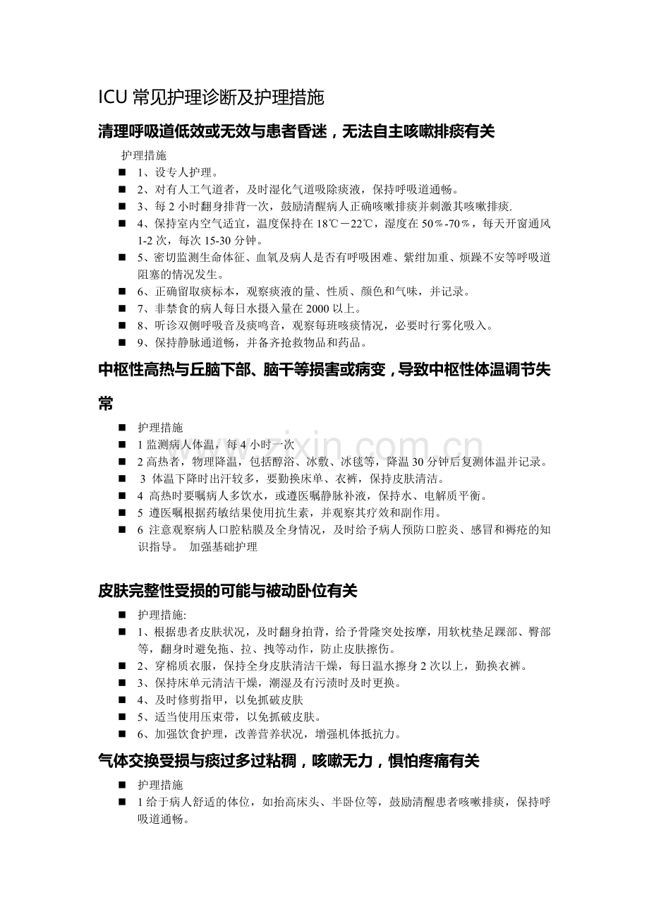 ICU常见护理诊断及护理措施.doc_第1页