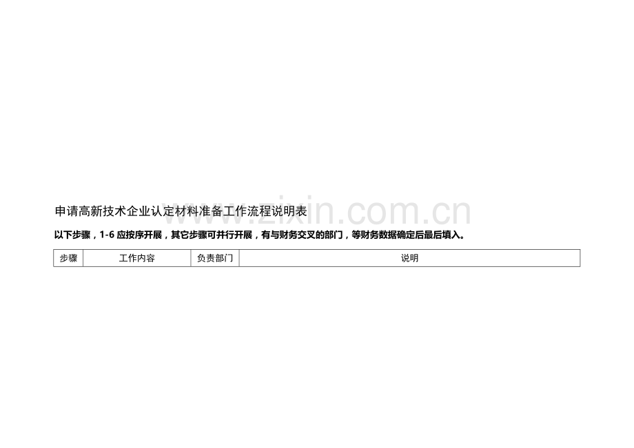 申请高新技术企业认定材料准备工作流程说明表.doc_第1页