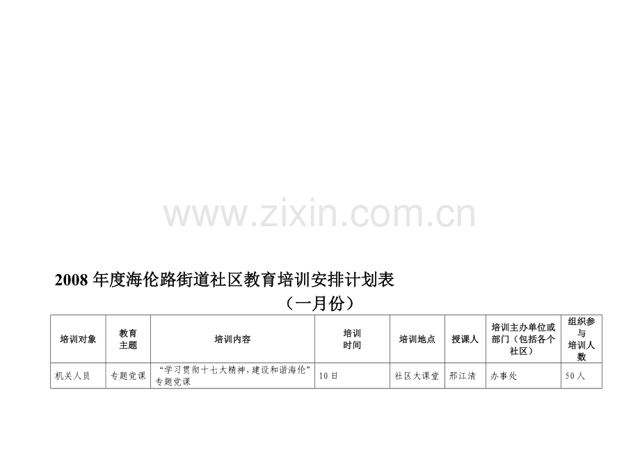 2008年度海伦路街道社区教育培训安排计划表.doc_第1页