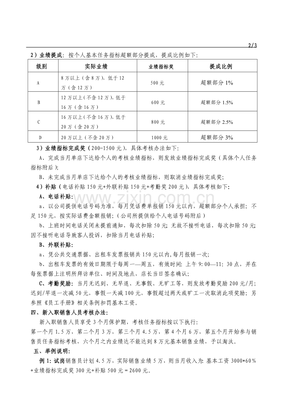 2011年瀛洲轩各店销售部销售员业绩考核方案定稿版.doc_第2页