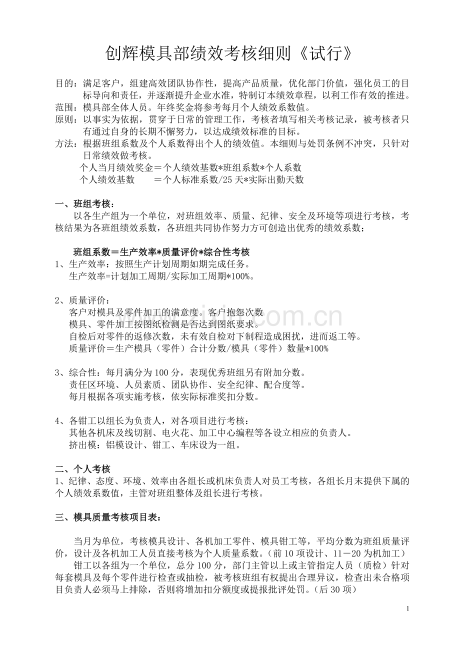 模具部绩效考核细则.doc_第1页