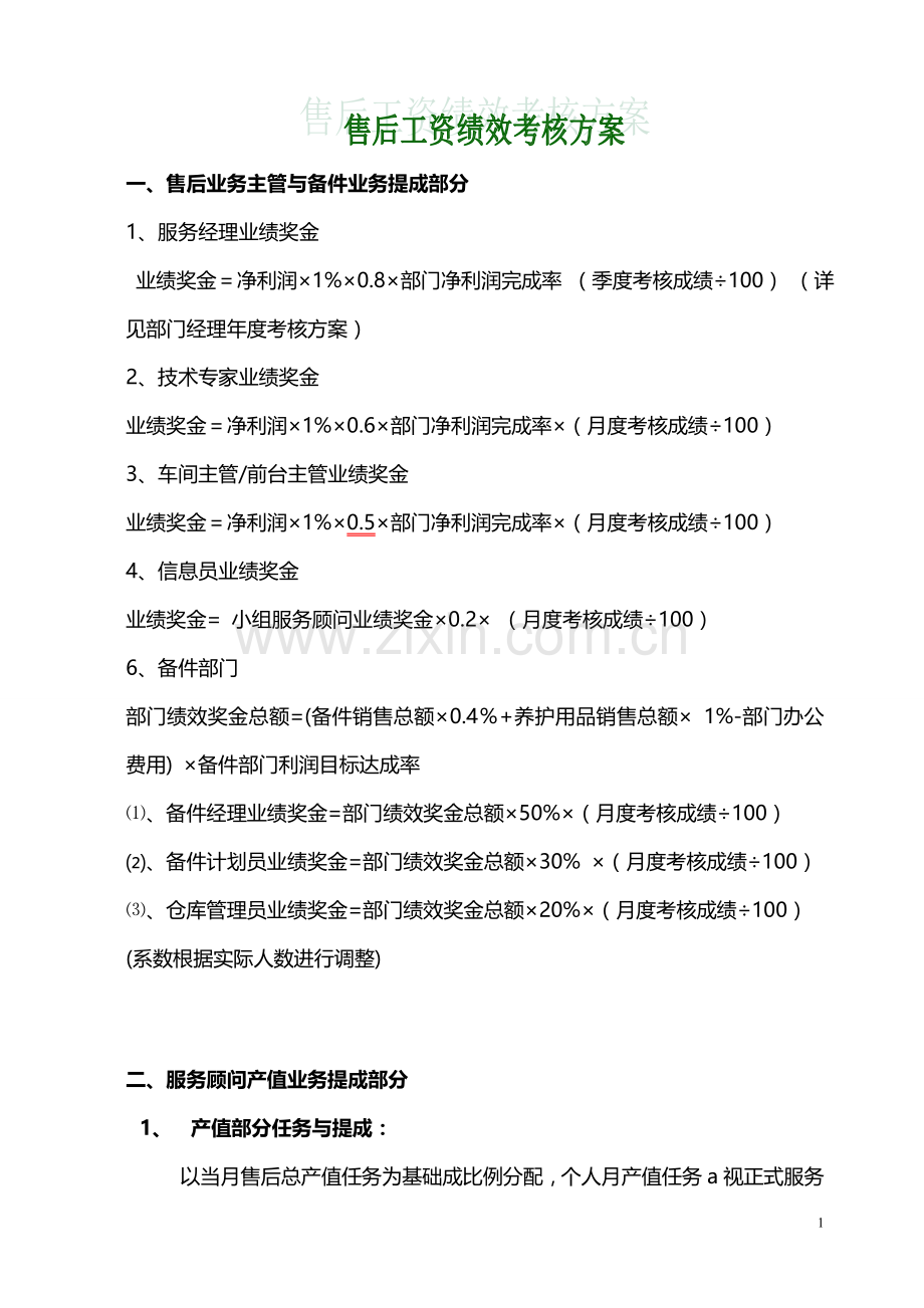 汽车4S店售后工资绩效考核方案.doc_第1页